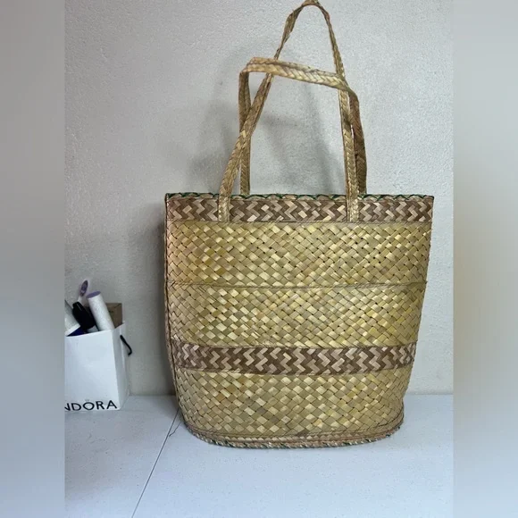 vintage bohemian Straw Multi Color Floral Embroidered GAIL Oversized Tote Bag - Picture 4 of 11